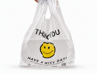 Sacs de transport en plastique HDPE réutilisables blancs imprimés offset avec message de remerciement pour les sacs de courses à la caisse (POS)