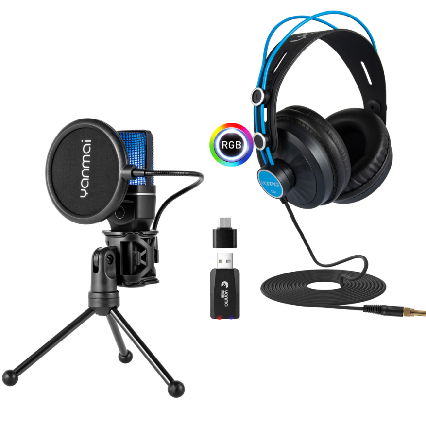 SF-777W Wireless Microphone+D68 Blue Headphone