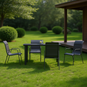 Set da Pranzo da Giardino in Acciaio Verniciato a Polvere Nera, 4 Posti, Arredamento Esterno Contemporaneo dal Design Durevole - Product Image 2