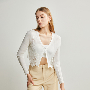 Áo Len Nữ Dệt Kim Có gân cổ chữ V thời trang mới Áo len Crop Top họa tiết hoa rỗng - Product Image 6