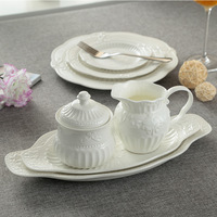 Assiettes et bols en relief baroque ensemble plateau à fruits assiette de nourriture occidentale feuille à motifs tasse à café pot vaisselle s céramique