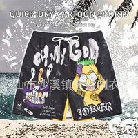 Shorts de bain décontractés pour hommes, tendance, motif dessin animé, coupe courte, en nylon/cachemire 300g, séchage rapide, avec cordon de serrage, pour bain de source chaude