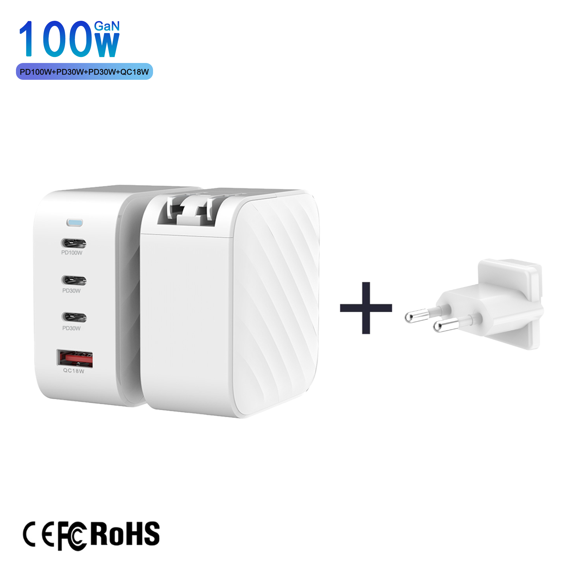 White 100W US+EU Changeable Plug