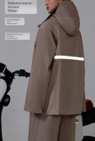 Prix d'usine – Manteau de pluie unisexe léger en polyester kaki avec demi-fermeture éclair et bande réfléchissante dorsale pour moto