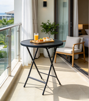 Table pliante d'intérieur simple et de haute qualité, multifonctionnelle, imperméable, durable, en verre noir, pliée, ronde, pour le jardin