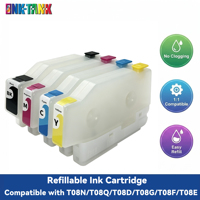 Cartouche d'encre rechargeable compatible INK-TANK T08N T08Q T08H T08G T08F T08E T08K T08D T08C pour imprimantes Epson sans puce