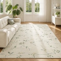French Pastoral Floral Living Room Carpet Custom Cream Botanical Vine Area Rug Non-slip Washable Noise-reducing Home OEM Rugs