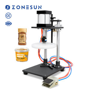 ZONESUN ZS-PDCM100 semi-automatique pneumatique peinture fer plastique seau couvercle baril seau verre pot bouchon capsulage presse Machine - Product Image 1