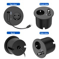 Prise ronde encastrée avec câble de données Type-C rétractable de 2 m, charge rapide 20 W, prise de courant standard européenne, prise USB de bureau