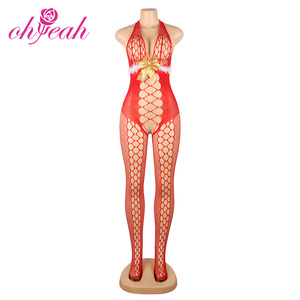 Personalizzabile rosso <span class=keywords><strong>Sexy</strong></span> <span class=keywords><strong>natale</strong></span> soffice donna Bodystocking caldo Fishnet Club Suit con angelo in maschera Plus Size - Product Image 6
