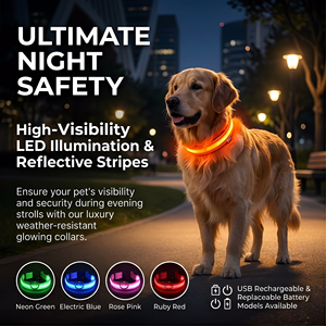 Collare Luminoso al Buio Impermeabile a LED per Cani e Gatti di Lusso Stile Western Regolabile in Poliestere con Strisce Riflettenti per la Sicurezza Notturna - Product Image 1