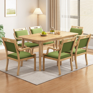 Ensemble table et chaises en bois massif 6 pièces, durable, pour personnes âgées, salle à manger - Product Image 1