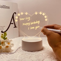 Tableau d'affichage 3D en forme de coeur, veilleuse USB d'ambiance, lumière de table LED, base en acrylique transparent, cadeaux de vacances et d'anniversaire