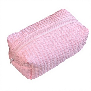 Portable Large Eco-Friendly <b>Foldable</b> Waterproof Travel Makeup Bag Custom Logo Factory Direct Cotton Waffle Large Capacity - Product Image 1