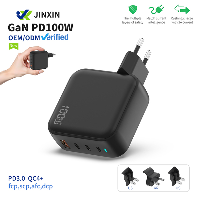 EU 100W GaN USB Charger Multi-Port Wall Adapter with Type-C QC 3.0 PD 3.0 for iPhone for Samsung MacBook Featuring OVP