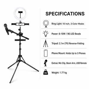ขาตั้งกล้องตั้งโต๊ะ Good QX-260S พร้อมไฟวงแหวน LED ขนาด <span class=keywords><strong>10</strong></span> นิ้ว และที่ยึดโทรศัพท์สำหรับถ่ายภาพ - Product Image 4