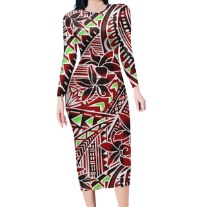I disegni tribali polinesiani samoani Navy hawaiani stampano vestiti taglie forti per le donne <span class=keywords><strong>abiti</strong></span> a maniche lunghe aderenti Sexy per le vacanze - Product Image 4