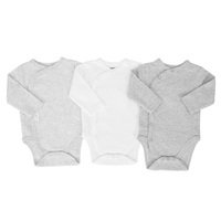 Sunnozy Lot de 3 bodys bébé à fermeture latérale 0-3 mois, 100% coton, manches longues, kimono, combinaison douce unisexe pour nouveau-né, barboteuse unie