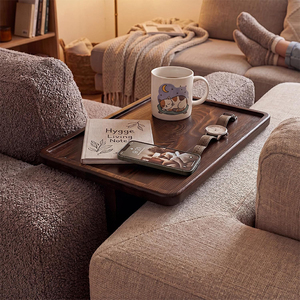 Solid Acacia Wood Sofa Arm Tray <strong>Foldable</strong> Clip-On <strong>Couch</strong> Armrest <strong>Table</strong> Dark Walnut Finish Raised Rim 15.9x10in Side <strong>Table</strong> - Product Image 2
