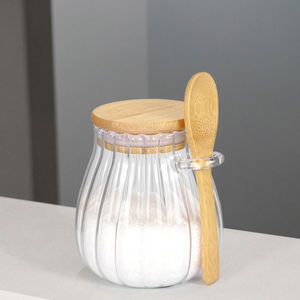 Recipiente de azúcar de 350ml con tapa y cuchara de bambú, azucarero de 11oz, tarro de cristal, accesorios para barra de café, lata de café, Decoración de cocina - Product Image 2