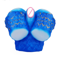 Moule de masturbation masculin Blue Dragon en silicone souple, manchon d'entraînement pénien fantaisie, double canal, poche vaginale animale, jouet sexuel pour adulte