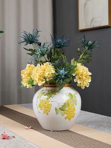 Vase de <span class=keywords><strong>cimetière</strong></span> blanc et jaune motif citron vase de fleurs végétales artificielles 3 pièces un ensemble - Product Image 3