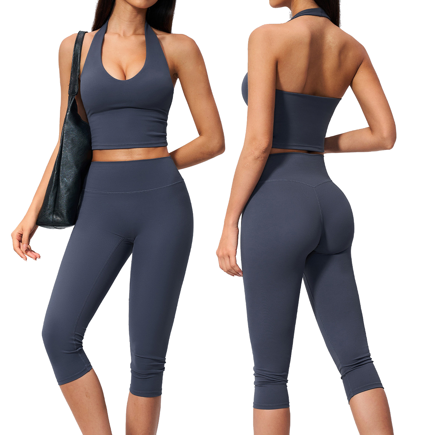 Women's Yoga Sports Gym 2-Piece Set High Waist Quick Dry Breathable Active Stretch Nylon Spandex Ruched Top Shorts Fitness Wear