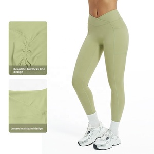 <span class=keywords><strong>Legging</strong></span> de yoga <span class=keywords><strong>sexy</strong></span> et tendance, froncé, uni, effet push-up, vêtement de sport et de gym, taille croisée en V personnalisée, extensible dans les quatre sens pour femme - Product Image 3