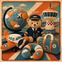 Coussin en peluche personnalisé, ensemble aviation vintage rétro, coussin en peluche globe aérien style ancien