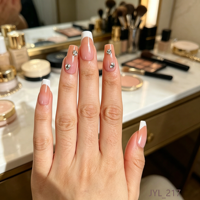 Faux ongles tendance en amande à bout français avec diamants, couvrance totale, à presser, courts, carrés, réutilisables, en ABS, 24 pièces