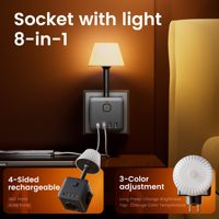 Regleta de enchufes múltiple Rohs CE KC con 3 tomas de CA 250V 16A, 3 USB-A, 1 Tipo-C y 1 Lámpara para dormitorio/escritorio