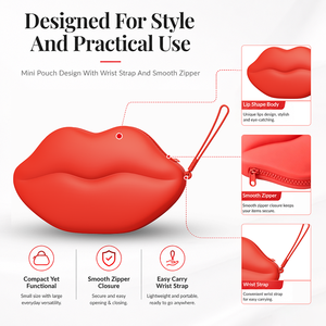 Custom Lip Shape Silicone Wristlet Bag Waterproof <b>Mini</b> Cosmetic <b>Pouch</b> Novelty Purse for Gifts Travel Retail Brand Shop Buyers - Product Image 2