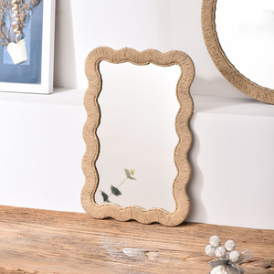 Handmade Woven Wave Frame Decorative <b>Mirror</b> Brown Irregular Shape For Home Decor Hanging Items 1PC - Product Image 2