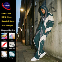 Conjunto de Sudadera con Capucha Reflectante y Paneles Cosidos con Logotipo Personalizado QZFSO, Corte Holgado, Dos Piezas, Traje Deportivo para Hombre, Estilo Y2K