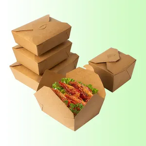 Kraft Paper Box Disposable Customized Take Away Paper Lunch Box Chinese Factory Disposable Fast-food Salad Takeaway Lunch Box