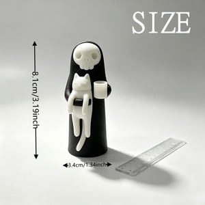 Statuetta di Grim Reaper con Gatto Stampata in 3D, Decorazione Gotica da Scrivania, Ornamento Scheletro Bianco e Nero per Casa, Ufficio, Scaffale, Halloween - Product Image 2