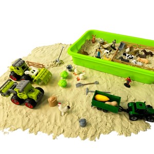 Paico Kids Farm Sensory Bin, Kit Sensoriale <span class=keywords><strong>Fattoria</strong></span> con Sabbia da Gioco da 1 kg, Animali e Camion, Scatola Magica Creativa con Coperchio - Product Image 3