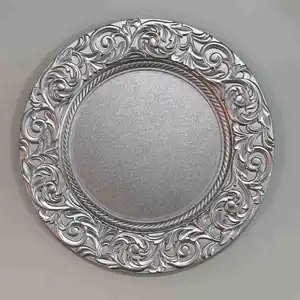 BST欧洲图案电镀餐盘垫塑料13英寸豪华复古银色婚礼充电板