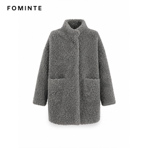 Veste <span class=keywords><strong>en</strong></span> fausse <span class=keywords><strong>fourrure</strong></span> bouclée pour femme, texture duveteuse Teddy, <span class=keywords><strong>col</strong></span> montant, manteau <span class=keywords><strong>en</strong></span> peluche avec fermeture boutonnée et poches, vêtement d'extérieur tendance pour l'hiver - Product Image 1