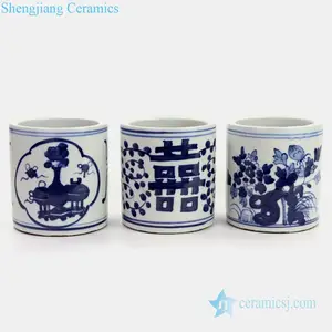 Jingdezhen Porta canetas de cerâmica para uso doméstico, porta-canetas de mesa com desenho de flores e retratos