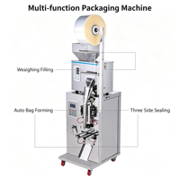 Machine d'emballage verticale automatique pour poudre d'épices et céréales en sachets, avec fonctions de remplissage, d'emballage, de capsulage et de découpe pour film/plaque plastique alimentaire