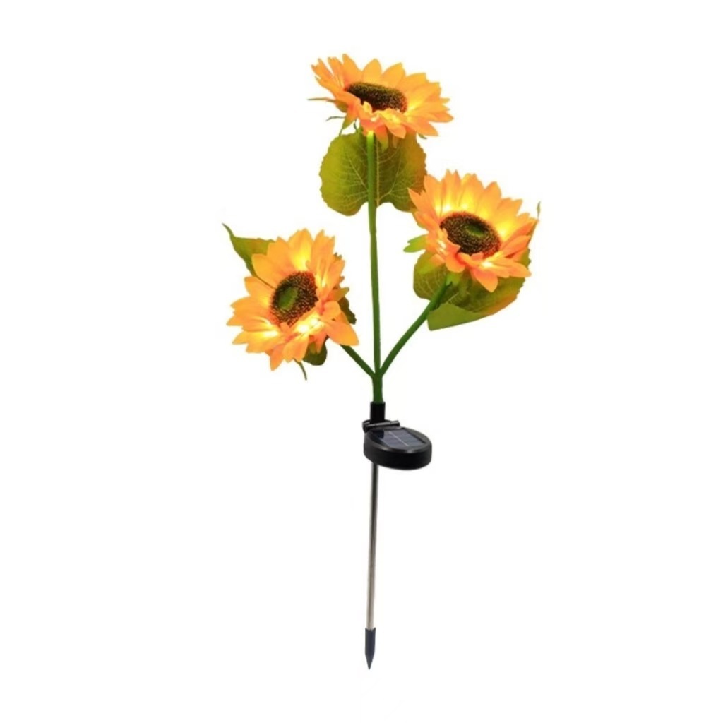 LED Solar Garden Landscape Lamp Single Three-Head Sunflower Design Waterproof IP65 5W Power Simulation Flower 360 Beam Angle