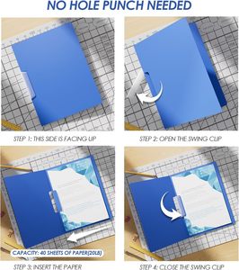New A4 Rotating Ring Document Bag PP Clip Pocket <strong>File</strong> Folder <strong>Rotary</strong> Side Open Blue Universal Document Sorting Storage Holder - Product Image 2