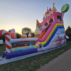 Castillo de salto inflable Popular de helado de caramelo rosa con tobogán doble tobogán inflable Castillo de tobogán al aire libre para fiesta de niñas - Product Image 3