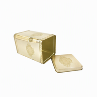 Boîte en étain rectangulaire vintage, finition dorée métallique, hauteur moyenne, couvercle carré, pour chocolat, biscuits, gâteaux