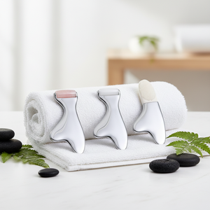 Rullo Massaggiante Viso in Quarzo Rosa Naturale e Giada, Rullo in Metallo Guasha <span class=keywords><strong>per</strong></span> Sbiancamento e Lifting del Viso - Product Image 1