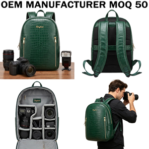 Eco Friendly Vegan Leather Croc Texture <strong>Green</strong> <strong>Camera</strong> Backpack Custom Print Logo Lightweight DSLR Mirrorless <strong>Bag</strong> for Germany - Product Image 1