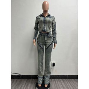 Conjunto <span class=keywords><strong>de</strong></span> <span class=keywords><strong>Chaqueta</strong></span> y Pantalones <span class=keywords><strong>de</strong></span> Mezclilla para Mujer, Primavera 2026, Estilo Casual Chic, Talla Grande, Alternativa al <span class=keywords><strong>Mono</strong></span> <span class=keywords><strong>de</strong></span> Pierna Ancha <span class=keywords><strong>con</strong></span> Bolsillos - Product Image 4