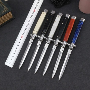 Couteau pliant EDC RANK1982, petite série, logos personnalisés, manche en résine, lame en acier 440, survie en extérieur, 13 pouces, style Mafia italienne AKC - Product Image 4