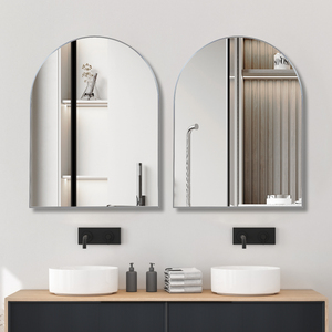 กระจกติดผนังทรงโค้งกรอบโลหะสีเงิน ขนาด 30x40 นิ้ว สำหรับห้องน้ำ - Product Image 3